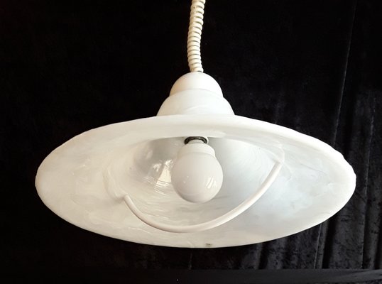 German Height-Adjustable Ceiling Lamp in White Polyester with a Cream-Colored Cable and Canopy from Cristallux, 1970s-HOI-1312096