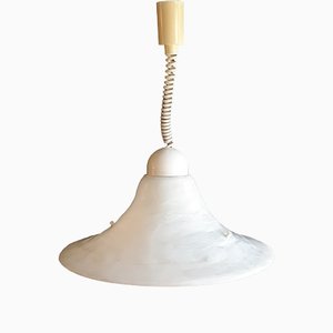 German Height-Adjustable Ceiling Lamp in White Polyester with a Cream-Colored Cable and Canopy from Cristallux, 1970s-HOI-1312096