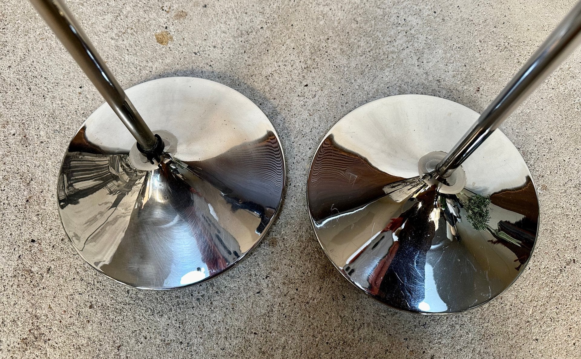 German Height Adjustable Mushroom Floor Lamps with Chromed Tulip Bases, 1960s, Set of 2