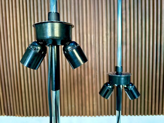 German Height Adjustable Mushroom Floor Lamps with Chromed Tulip Bases, 1960s, Set of 2-JP-1785735