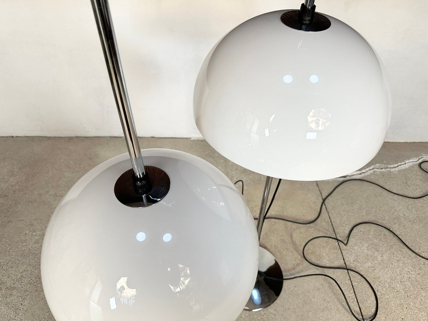 German Height Adjustable Mushroom Floor Lamps with Chromed Tulip Bases, 1960s, Set of 2