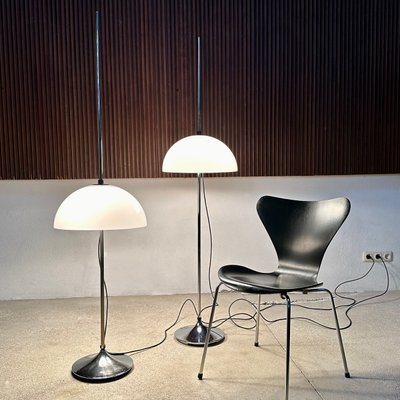 German Height Adjustable Mushroom Floor Lamps with Chromed Tulip Bases, 1960s, Set of 2-JP-1785735