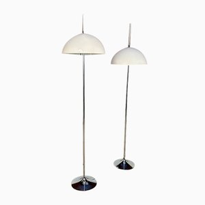 German Height Adjustable Mushroom Floor Lamps with Chromed Tulip Bases, 1960s, Set of 2-JP-1785695