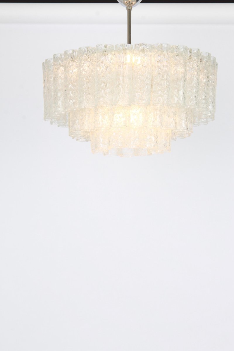 German Ice Glass Tube Chandelier from Doria Leuchten, 1960s