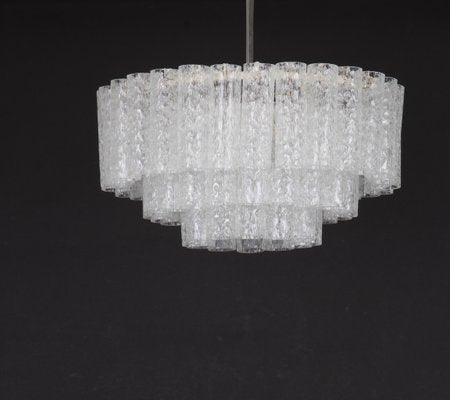 German Ice Glass Tube Chandelier from Doria Leuchten, 1960s-UGR-1093015