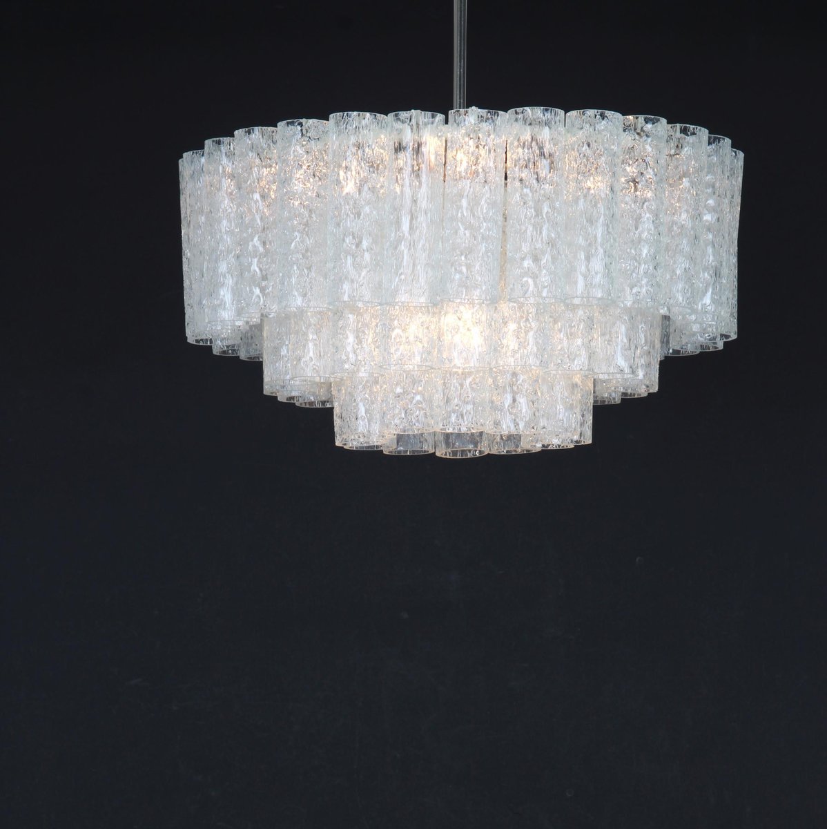 German Ice Glass Tube Chandelier from Doria Leuchten, 1960s