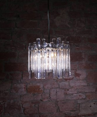 German Iced Glass Chandelier with Crystal Rods & Chrome from Kinkeldey, 1960s-DEK-932730