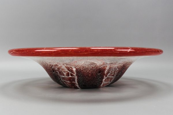 German Ikora Art Glass Bowl in Red, White and Burgundy attributed to WMF, 1930s-KEG-1799922