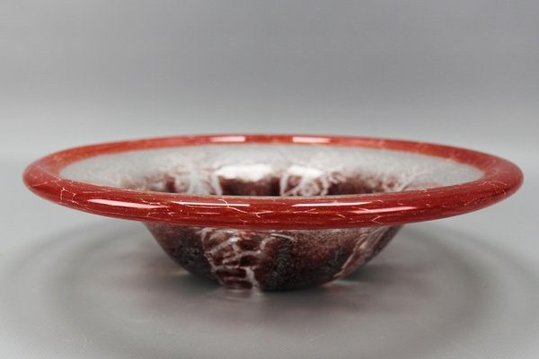 German Ikora Art Glass Bowl in Red, White and Burgundy attributed to WMF, 1930s-KEG-1799922