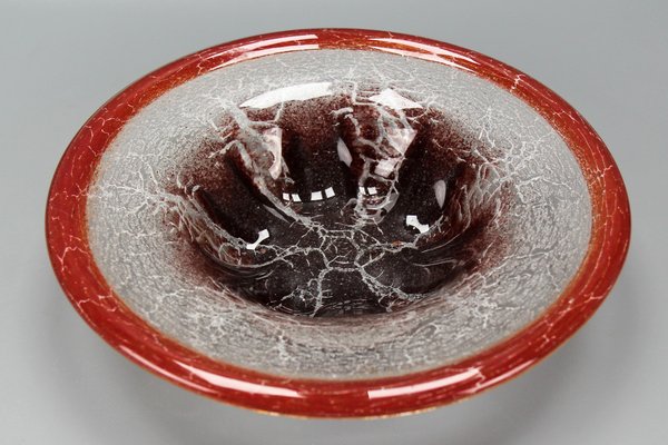 German Ikora Art Glass Bowl in Red, White and Burgundy attributed to WMF, 1930s-KEG-1799922