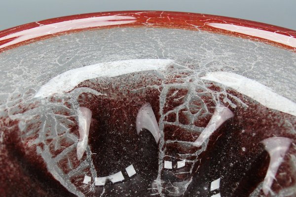 German Ikora Art Glass Bowl in Red, White and Burgundy attributed to WMF, 1930s-KEG-1799922