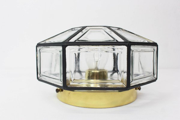 German Iron and Clear Glass Flushmount by Limburg, 1960s-UGR-1085532