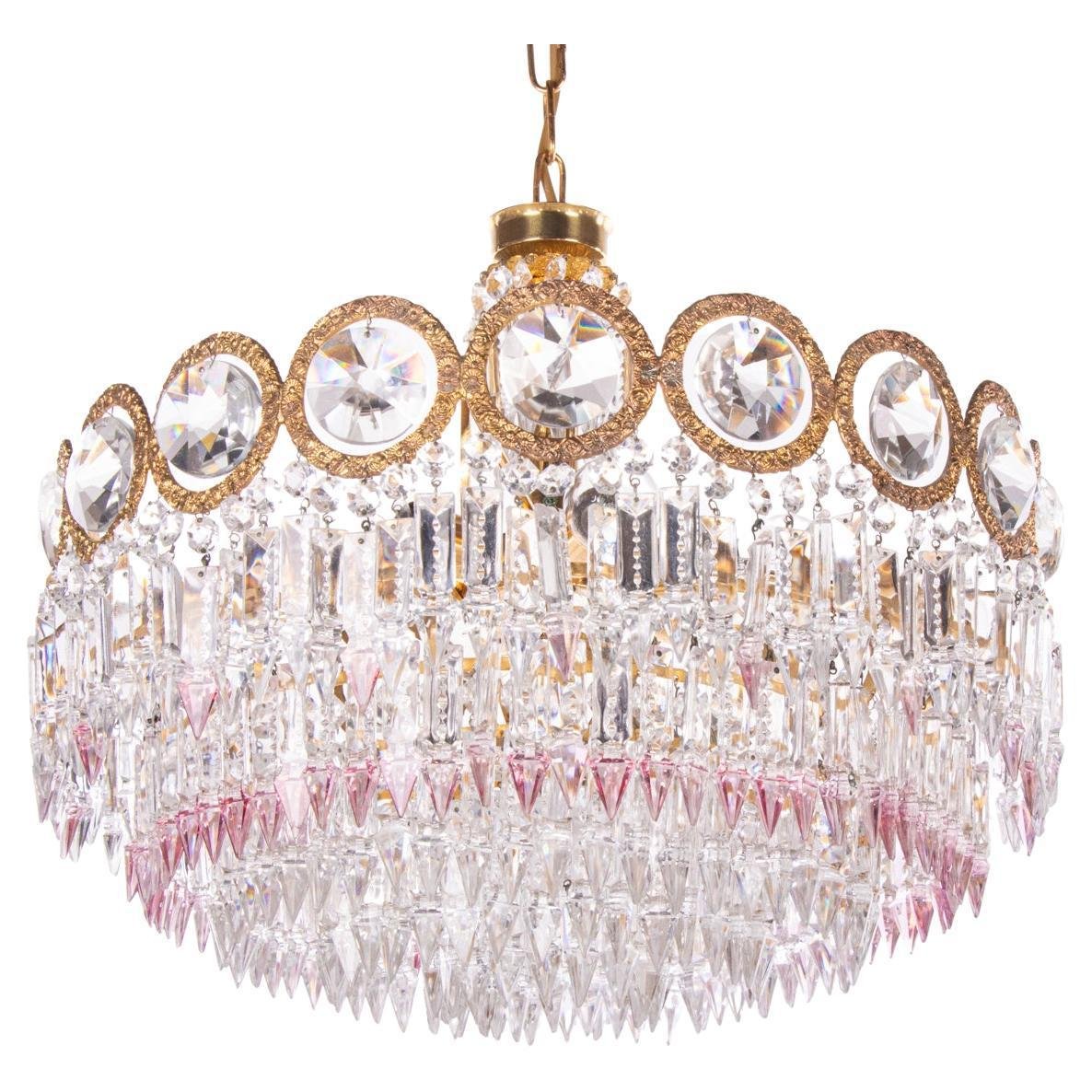 German Jewel Chandelier in Swarovski Crystal and Brass, 1960s