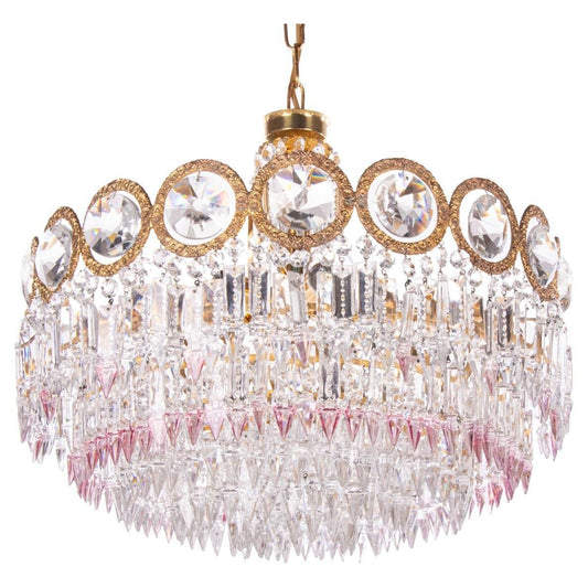 German Jewel Chandelier in Swarovski Crystal and Brass, 1960s