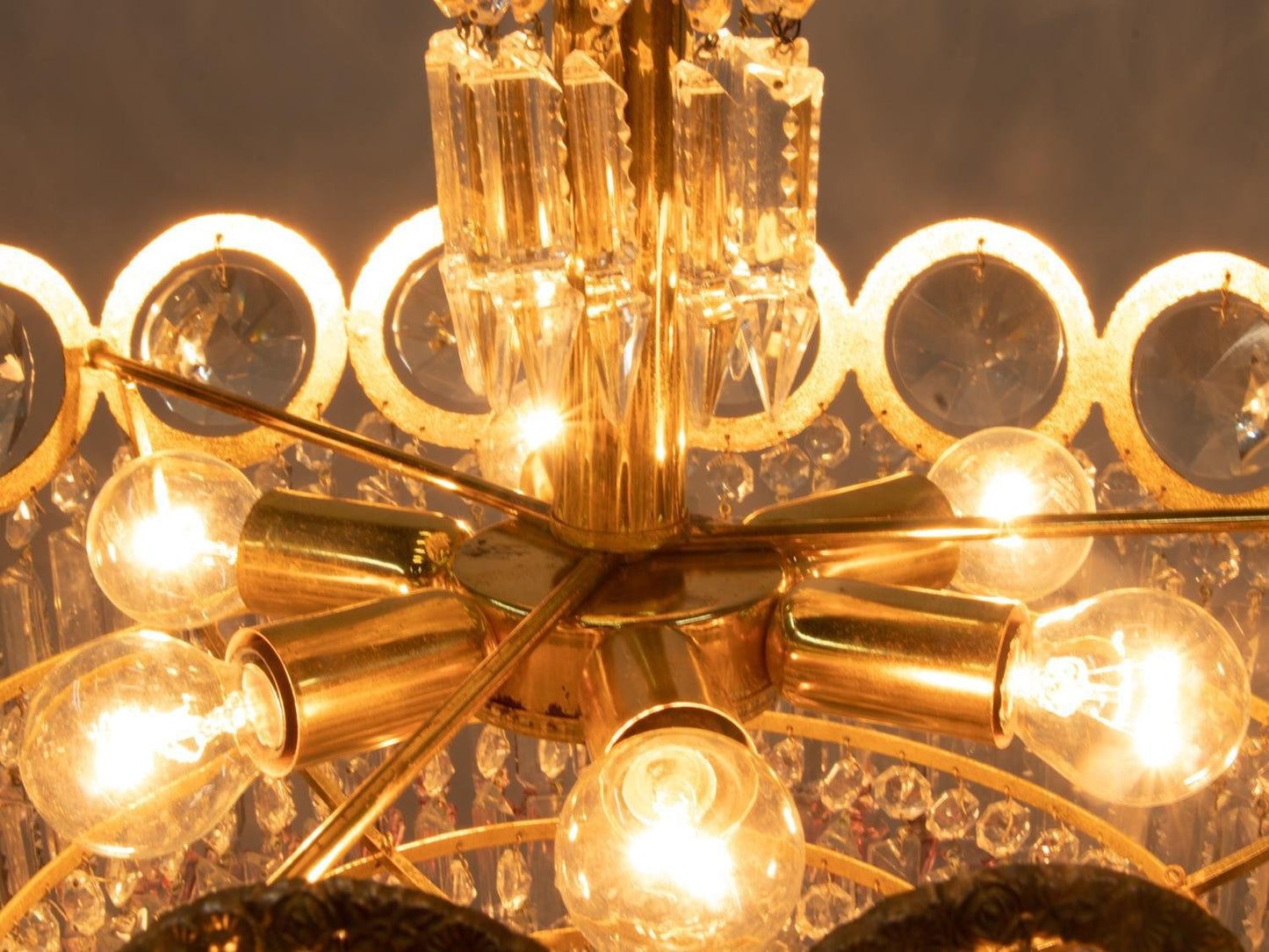 German Jewel Chandelier in Swarovski Crystal and Brass, 1960s