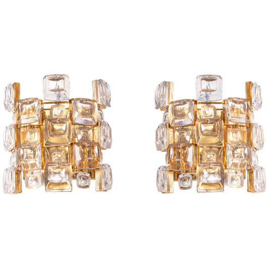 German Jewel Wall Sconces in Crystal & Gilt-Brass from Palwa, 1960s, Set of 2