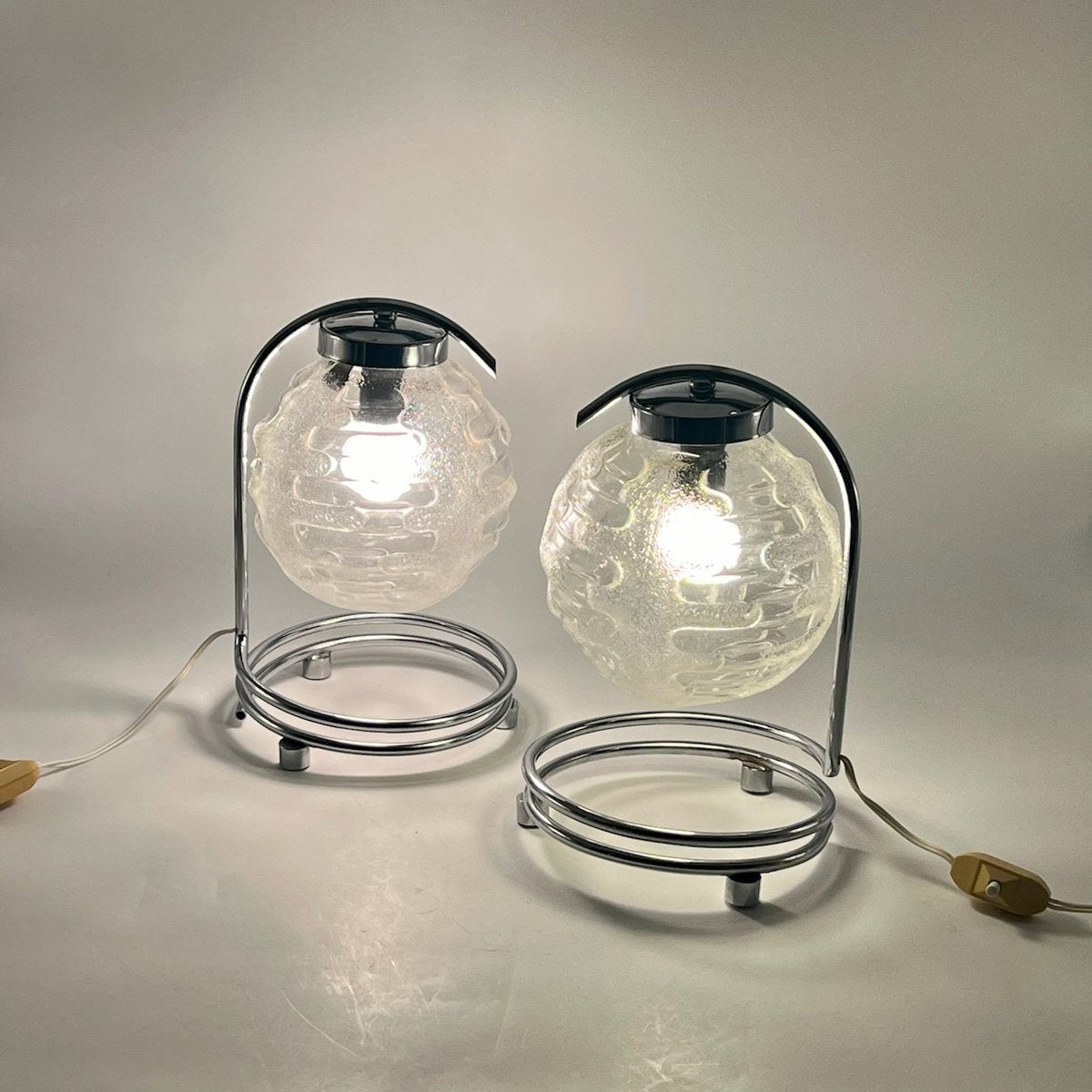 German Lamps in Chrome Metal and Crafted Glass by Richard Essig, 1970s, Set of 2