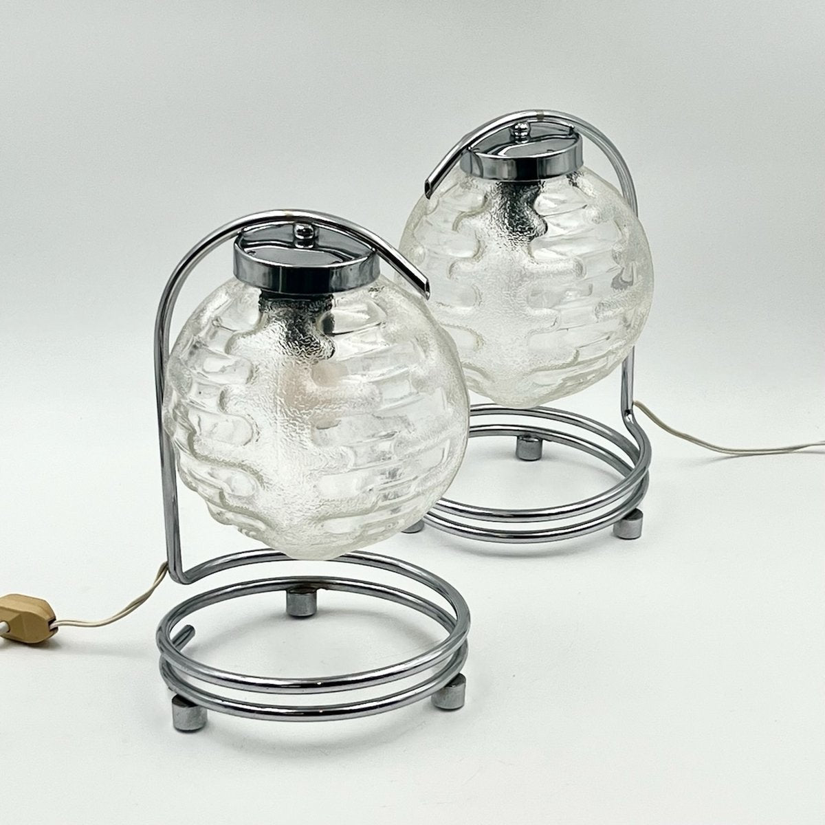 German Lamps in Chrome Metal and Crafted Glass by Richard Essig, 1970s, Set of 2