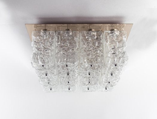 German Large Square Glass & Brass Chandelier from Limburg, 1960-DEK-932395