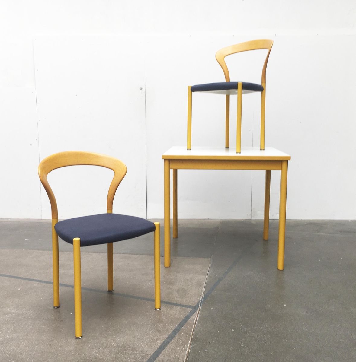 German Lotus Stacking Chairs and Table by Hartmut Lohmeyer for Kusch+Co, Set of 3