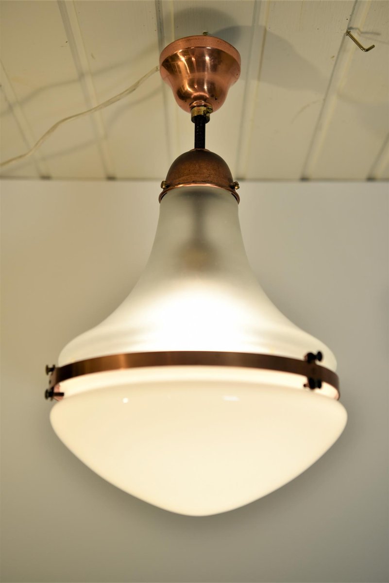 German Luzette Copper Pendant Lamp Short Rod by Peter Behrens for Behr