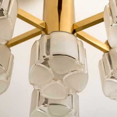 German Matt and Clear Glass Shades and Brass Chandelier by Hillebrand, 1960s-VDW-619412