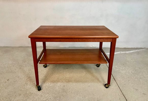 German Minimalist Teak and Brass Serving Trolley, 1960s-JP-801876