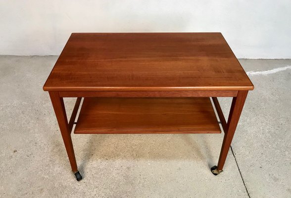 German Minimalist Teak and Brass Serving Trolley, 1960s-JP-801876