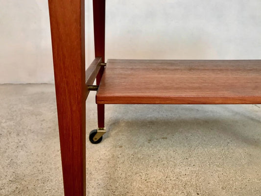 German Minimalist Teak and Brass Serving Trolley, 1960s