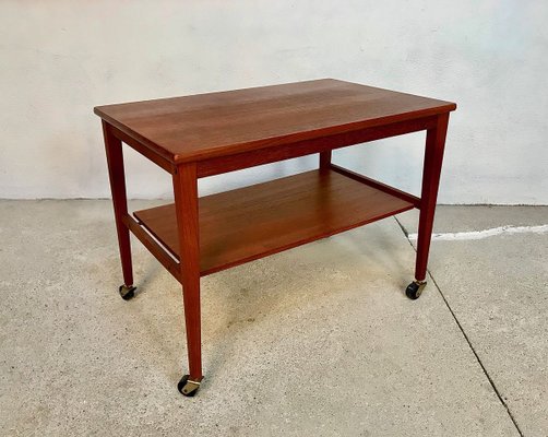 German Minimalist Teak and Brass Serving Trolley, 1960s-JP-801876