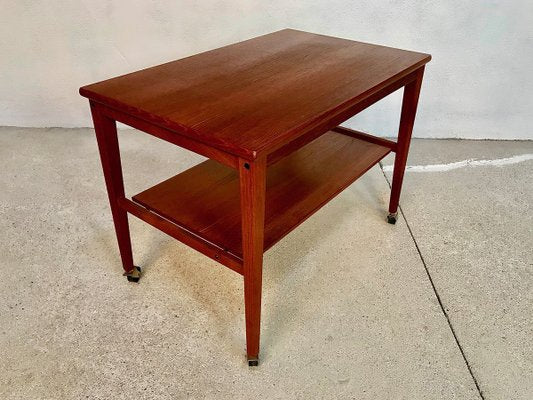 German Minimalist Teak and Brass Serving Trolley, 1960s-JP-801876