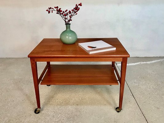 German Minimalist Teak and Brass Serving Trolley, 1960s-JP-801876