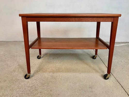 German Minimalist Teak and Brass Serving Trolley, 1960s-JP-801876