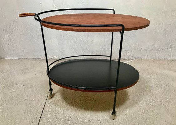 German Minimalist Teak and Steel Wire Serving Trolley from Ilse, 1960s-JP-768797