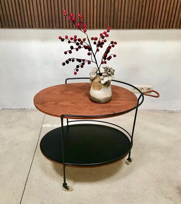 German Minimalist Teak and Steel Wire Serving Trolley from Ilse, 1960s-JP-768797