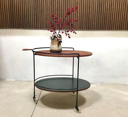 German Minimalist Teak and Steel Wire Serving Trolley from Ilse, 1960s-JP-768797