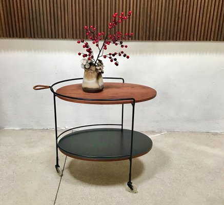 German Minimalist Teak and Steel Wire Serving Trolley from Ilse, 1960s-JP-768797