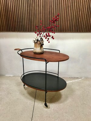 German Minimalist Teak and Steel Wire Serving Trolley from Ilse, 1960s-JP-768797