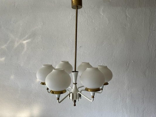 German Modern 6 Opal Glass and White Body Chandelier by Kaiser Leuchten, 1960s-RDS-1196890