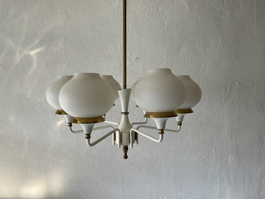 German Modern 6 Opal Glass and White Body Chandelier by Kaiser Leuchten, 1960s-RDS-1196890