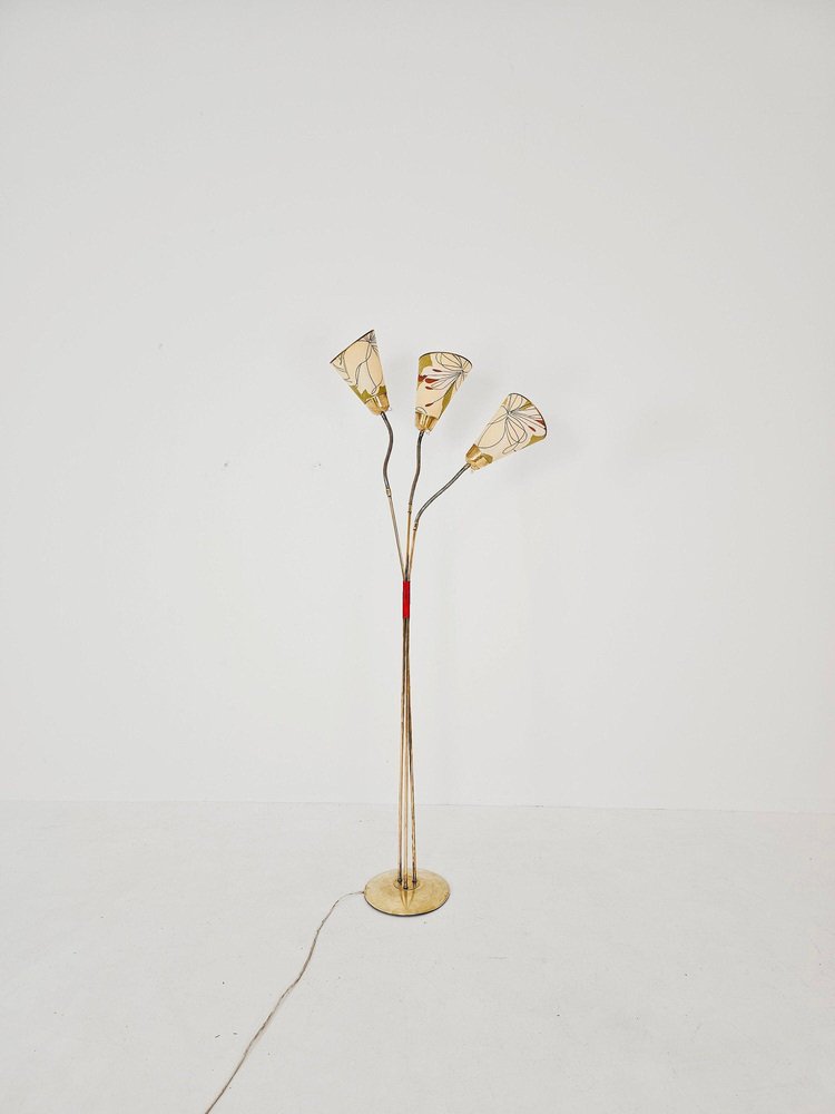 German Modern Three Flex Arms Brass Floor Lamp, 1950s