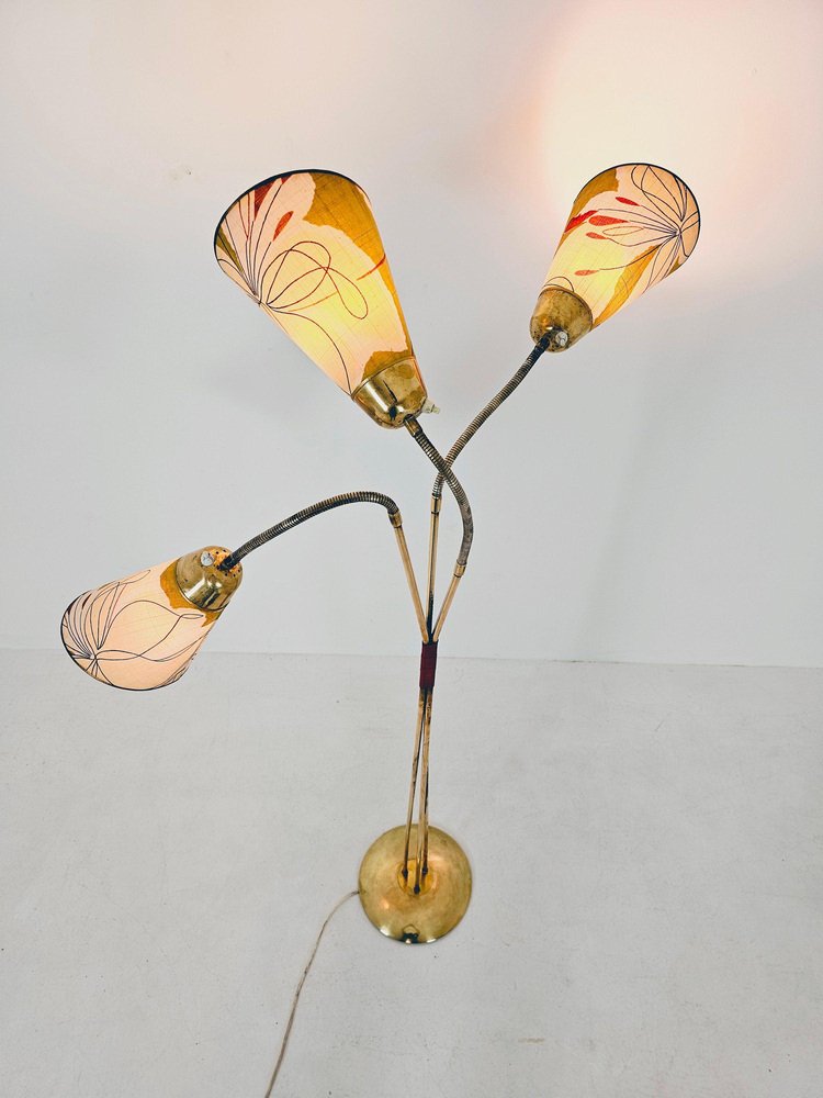 German Modern Three Flex Arms Brass Floor Lamp, 1950s