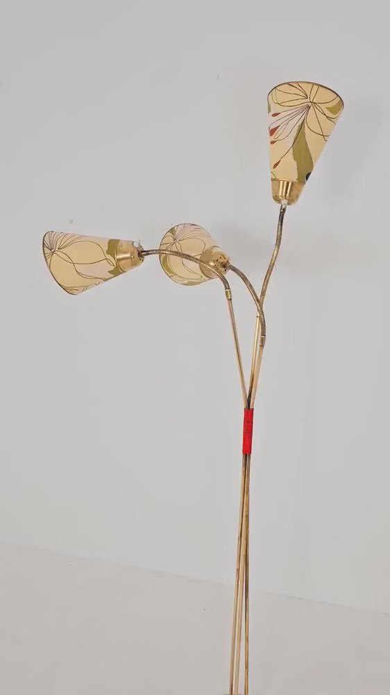 German Modern Three Flex Arms Brass Floor Lamp, 1950s