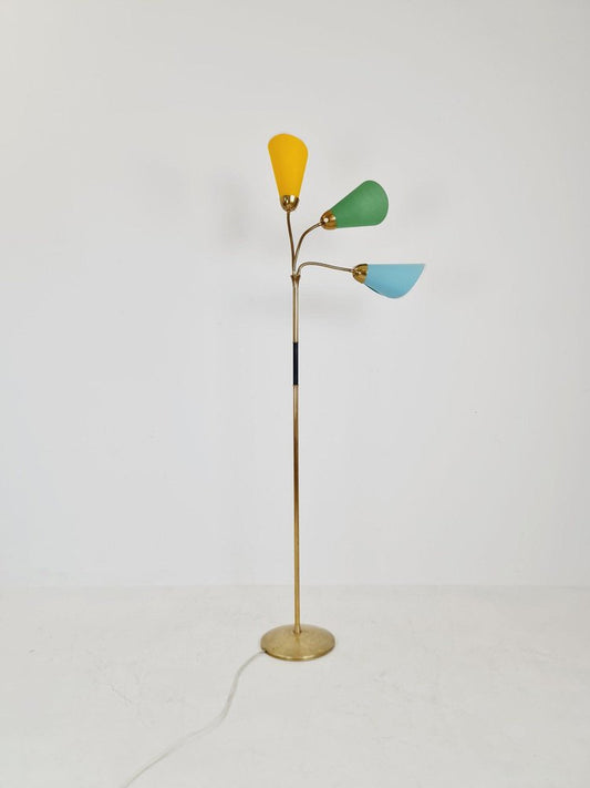 German Modern Three Flex Arms Brass Floor Lamp, 1950s