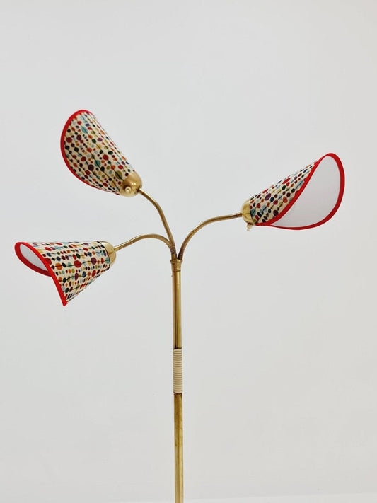 German Modern Three Flex Arms Brass Floor Lamp, 1950s