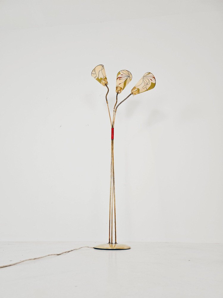 German Modern Three Flex Arms Brass Floor Lamp, 1950s