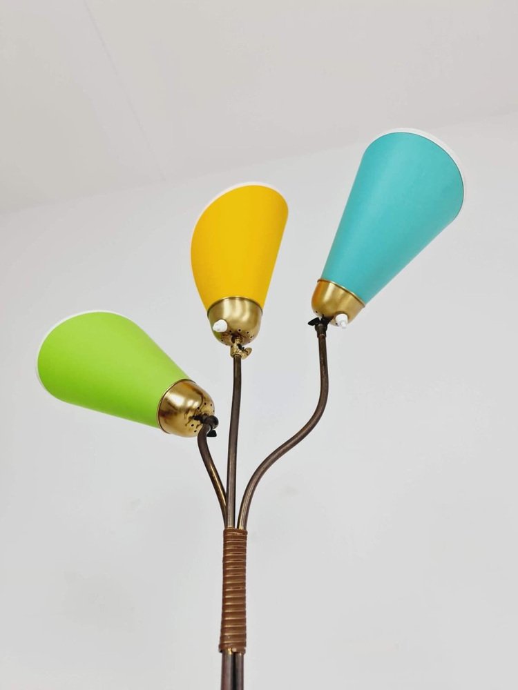 German Modern Three Flex Arms Brass Floor Lamp, 1950s