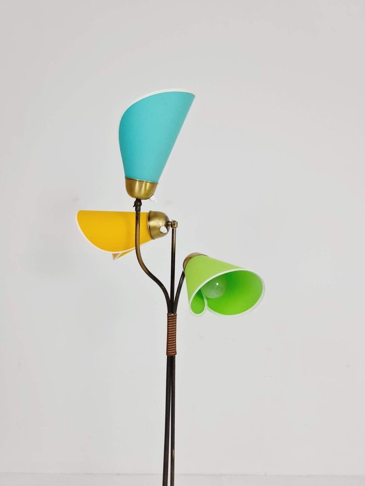 German Modern Three Flex Arms Brass Floor Lamp, 1950s