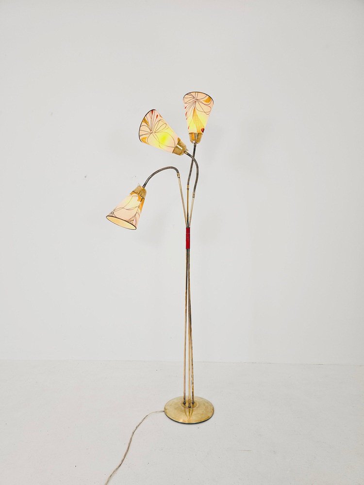 German Modern Three Flex Arms Brass Floor Lamp, 1950s