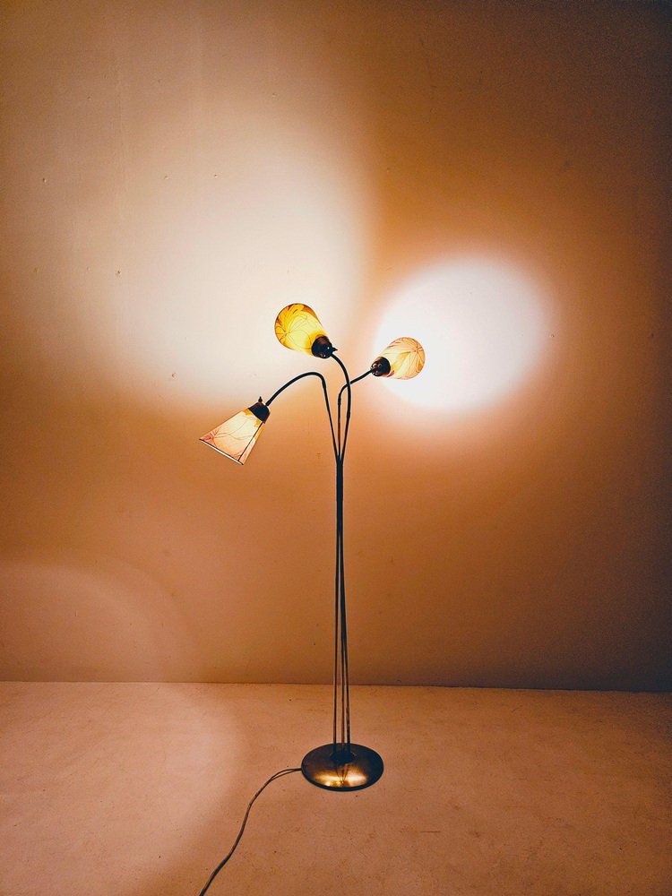 German Modern Three Flex Arms Brass Floor Lamp, 1950s